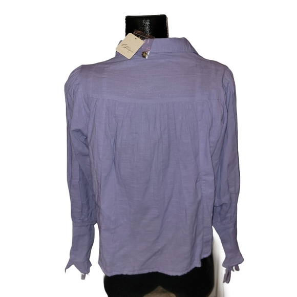 Free People Periwinkle Kiss Kiss Blouse with Lace-up Cuffs XS - Picture 7 of 9